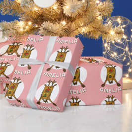 Cute Hjort Rosa Jul Kid's Namn Presentpapper