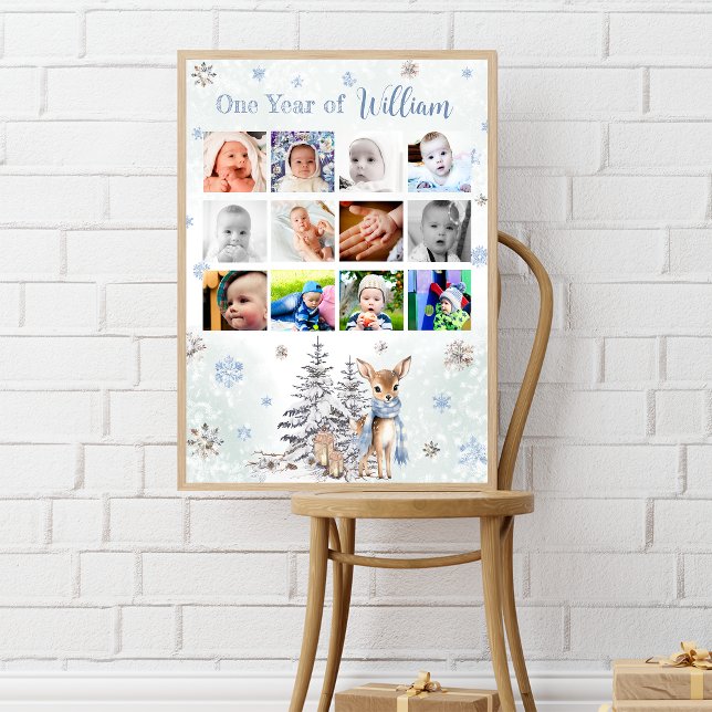 Cute Hjort Winter First Year Photo Milestone Poste Poster (Skapare uppladdad)