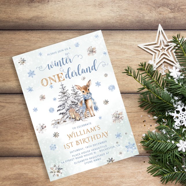 Cute Hjort Winter Onederland Birthday Inbjudningar (Skapare uppladdad)