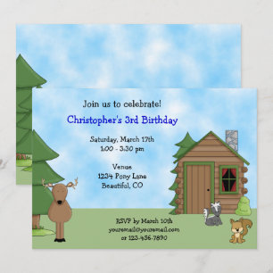 Cute Hjort, Woodland Animals och Cabin Birthday Inbjudningar