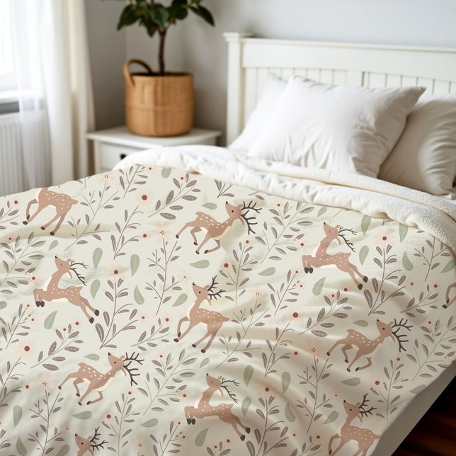 Cute Hjort Woodland Kids Room Sage Grönt Fleecefilt (Cute Deer Woodland Kids Room Sage Green Fleece Blanket)