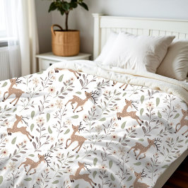 Cute Hjort Woodland Neutralt Nursery Kids Room Whi Fleecefilt