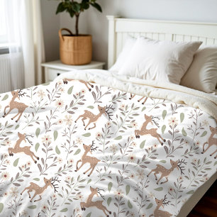 Cute Hjort Woodland Neutralt Nursery Kids Room Whi Fleecefilt
