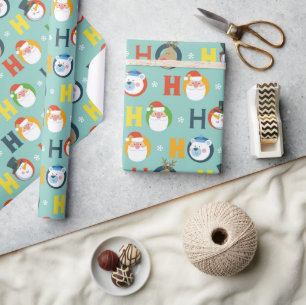 Cute Ho Ho Ho Santa Snögubbe Reindeer jul Presentpapper