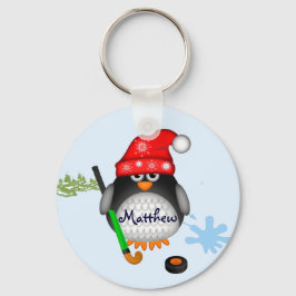 Cute Hockey penguin med hatt och eget namn Nyckelring