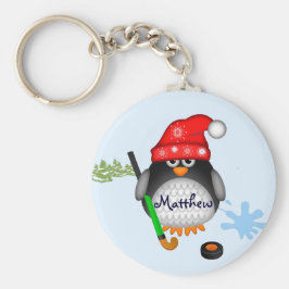 Cute Hockey penguin med hatt och eget namn Nyckelring