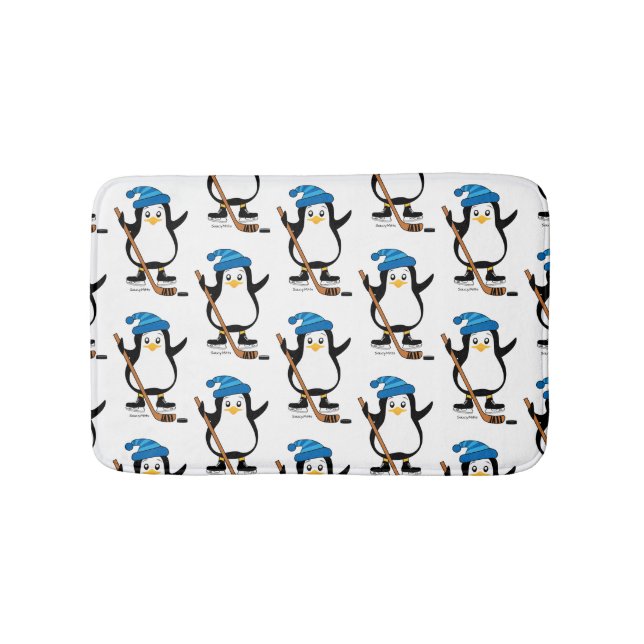 Cute Hockey Penguin med Hockey Stick Badrumsmatta (Framsidan)