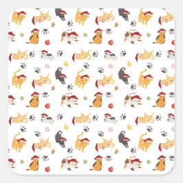Cute Holiday Cat Pattern Fyrkantigt Klistermärke