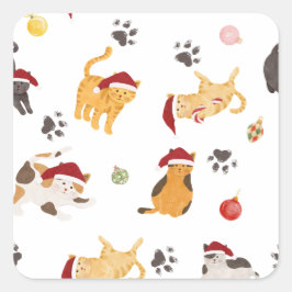 Cute Holiday Cat Pattern Fyrkantigt Klistermärke