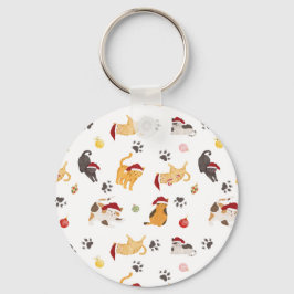 Cute Holiday Cat Pattern Nyckelring