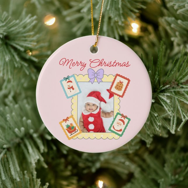 Cute Holiday Keepsake with Festive Pastel Frames  Julgransprydnad Keramik (Träd)