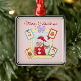 Cute Holiday Keepsake with Festive Pastel Frames Julgransprydnad Metall