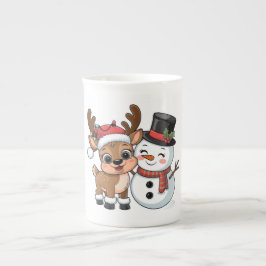 Cute Holiday Reindeer & Snowman Benporslin Mugg