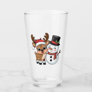 Cute Holiday Reindeer & Snowman Glaskopp