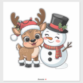 Cute Holiday Reindeer & Snowman Klistermärken