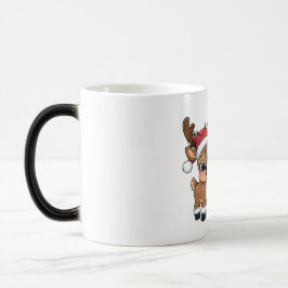 Cute Holiday Reindeer & Snowman Magisk Mugg