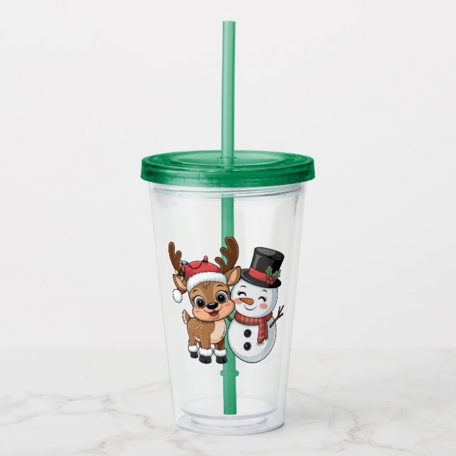 Cute Holiday Reindeer & Snowman Take Away Mugg (Framsida)