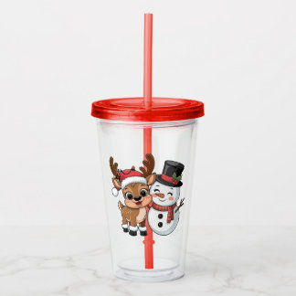 Cute Holiday Reindeer & Snowman Take Away Mugg