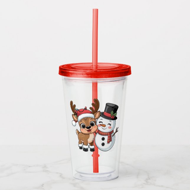 Cute Holiday Reindeer & Snowman Take Away Mugg (Framsida)