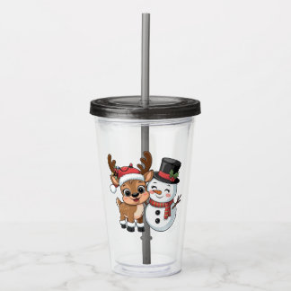 Cute Holiday Reindeer & Snowman Take Away Mugg