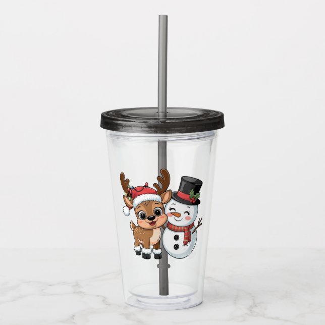 Cute Holiday Reindeer & Snowman Take Away Mugg (Framsida)