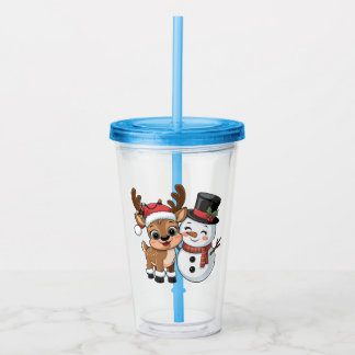 Cute Holiday Reindeer & Snowman Take Away Mugg
