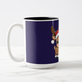 Cute Holiday Reindeer & Snowman Två-Tonad Mugg