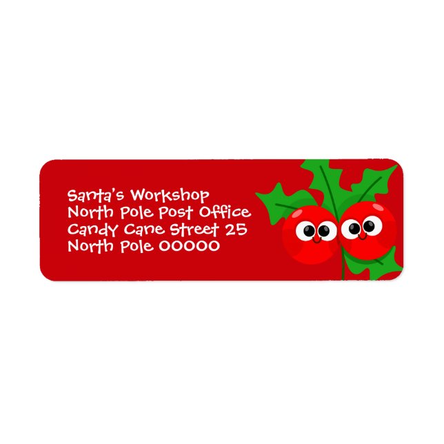 Cute Holly Berry Kids Christmas Address Label Returadress Etikett (Framsidan)