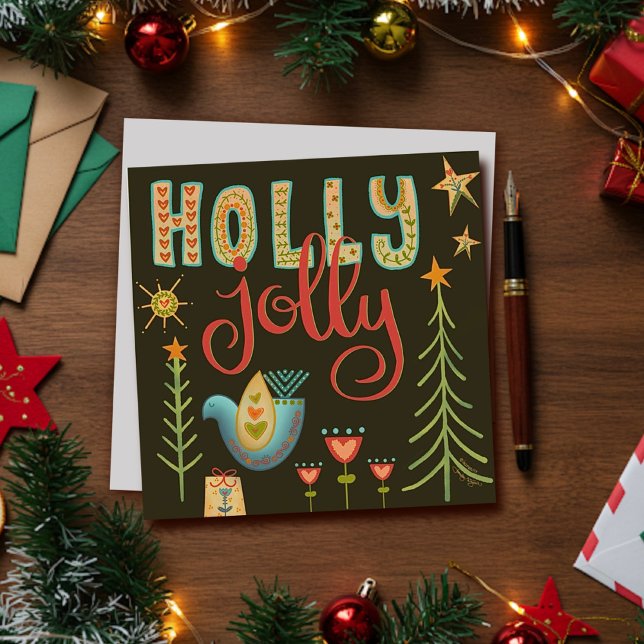 Cute Holly Jolly Folk Inspiritivity Helgdag Card Julkort (Skapare uppladdad)