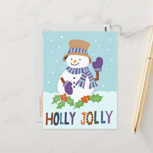 Cute Holly Jolly Snögubbe jul-Helgdag Photo Vykort