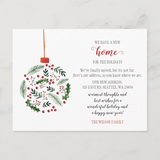 Cute Holly Ornament Weve Flyttat Helgdag Flytta Vykort (Framsida)