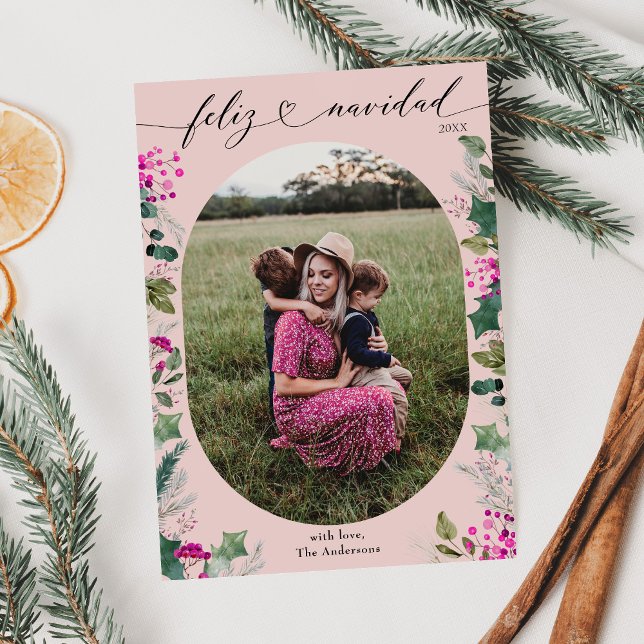 Cute Holly Photo Feliz Navidad Card Julkort (Skapare uppladdad)