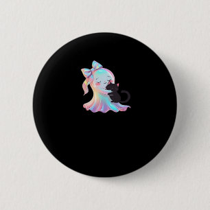 Cute HolograGraph Ghost Hugger Black Cat Mysigt Gi Knapp