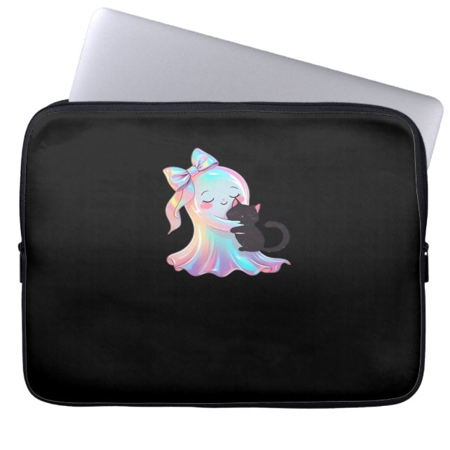 Cute HolograGraph Ghost Hugger Black Cat Mysigt Gi Laptop Fodral (Framsidan)
