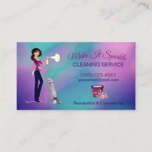 Cute Holograph Tecknad Maid Städning Services Visitkort
