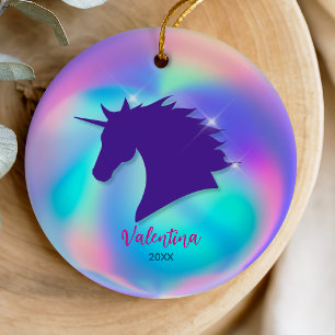 Cute holography unicorn girly helgdag keepsaké julgransprydnad keramik