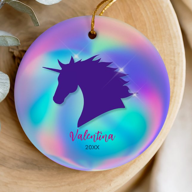 Cute holography unicorn girly helgdag keepsaké julgransprydnad keramik (Skapare uppladdad)