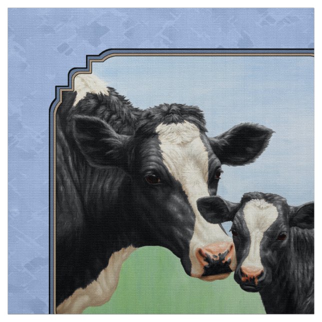 Cute Holstein Calf & Cow Himlar Blue Tyg (Provkarta)