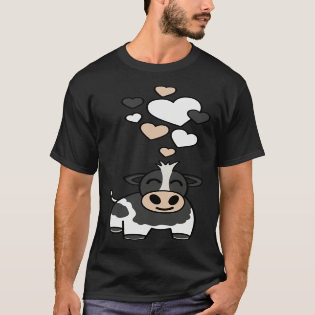 Cute Holstein Cow With Hearts T Shirt (Framsida)