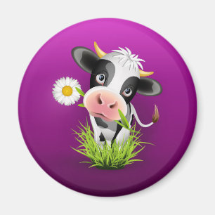 Cute Holstein-ko med gräs över lilan Magnet
