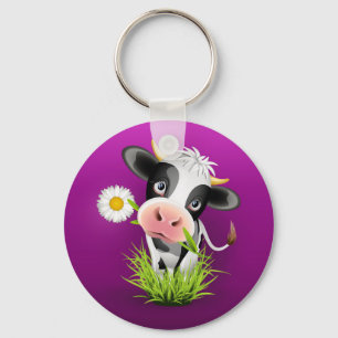 Cute Holstein-ko med gräs över lilan Nyckelring