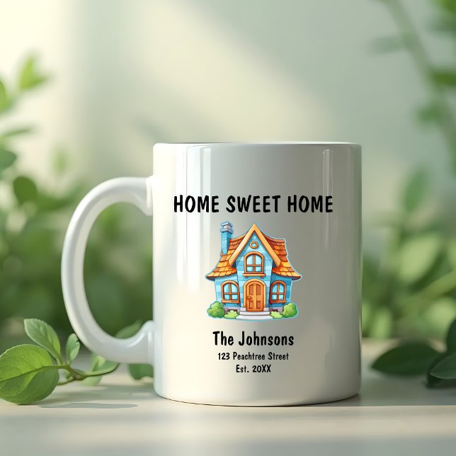 Cute Home Sweet Home Blue House Houseuppvärmning Kaffemugg (Skapare uppladdad)