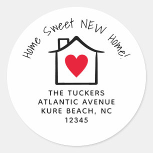 Cute Home Sweet New Home Address Label-etikett Runt Klistermärke
