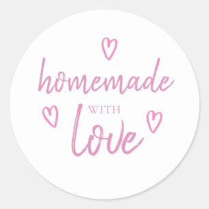 Cute Homemade with Kärlek Fuchsia Rosa White Runt Klistermärke