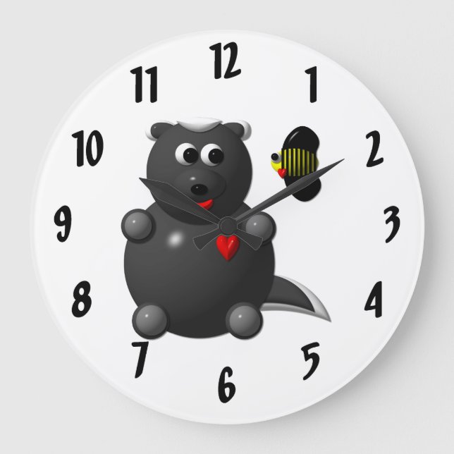 Cute Honey badger med Bee Clock Stor Klocka (Framsida)