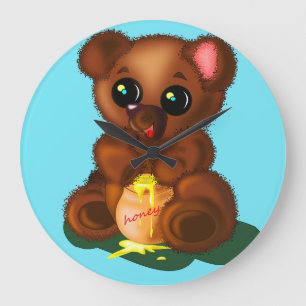 Cute honey Bear Wall Clock Customizab Stor Klocka
