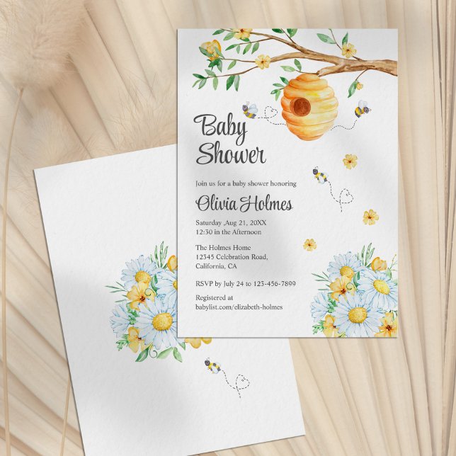 Cute honey Bee and Chamomille Baby Shower Inbjudningar (Cute Honey Bee and Chamomille Baby Shower Invitation)