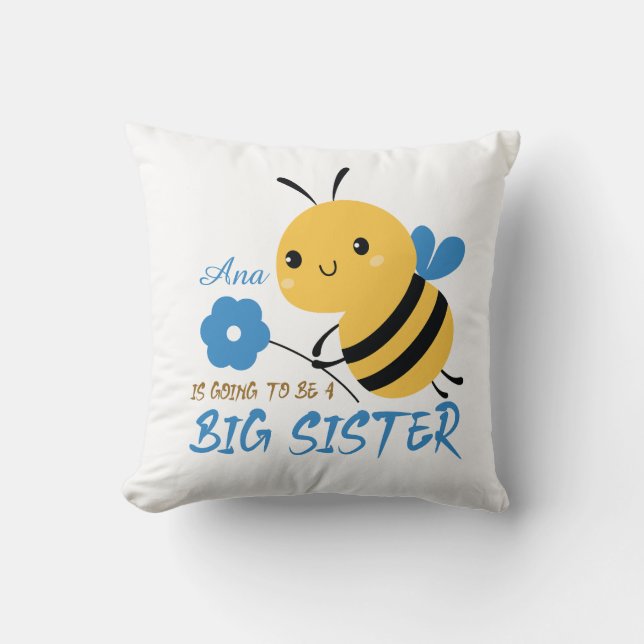 Cute Honey Bee Big Sister Name Custom  Kudde (Framsida)
