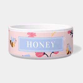 Cute honey Bee Blommigt Rosa Monogram Pet Namn Bow