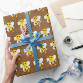 Cute honey Bee on Brown Presentpapper